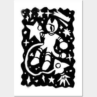 Astro Cat (black and white version) Posters and Art